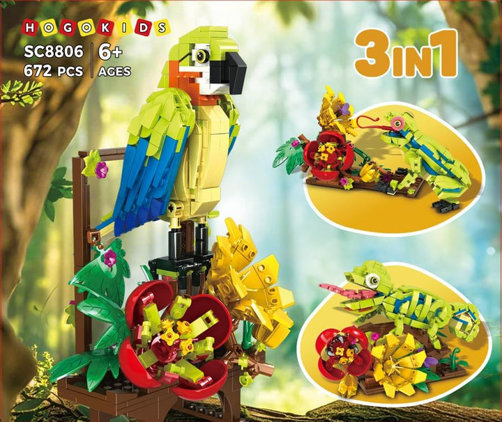 HOGOKIDS Juego de construcción de rana lagarto y loro de
