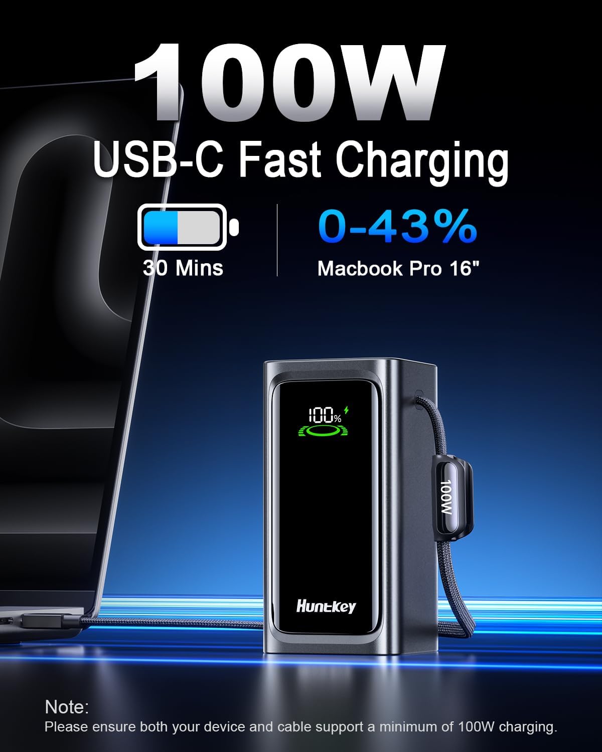 Huntkey Power Bank 20000mAh, cargador de batería portátil de 100 W,...