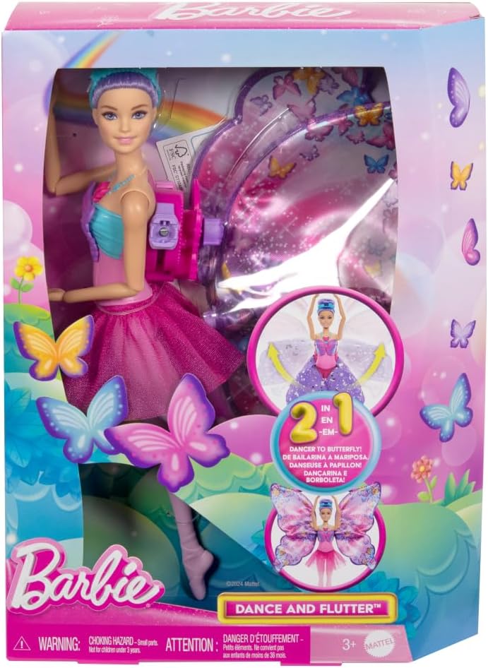 Barbie Muñeca Dance and Flutter con transformación 2 en 1 de bailar...