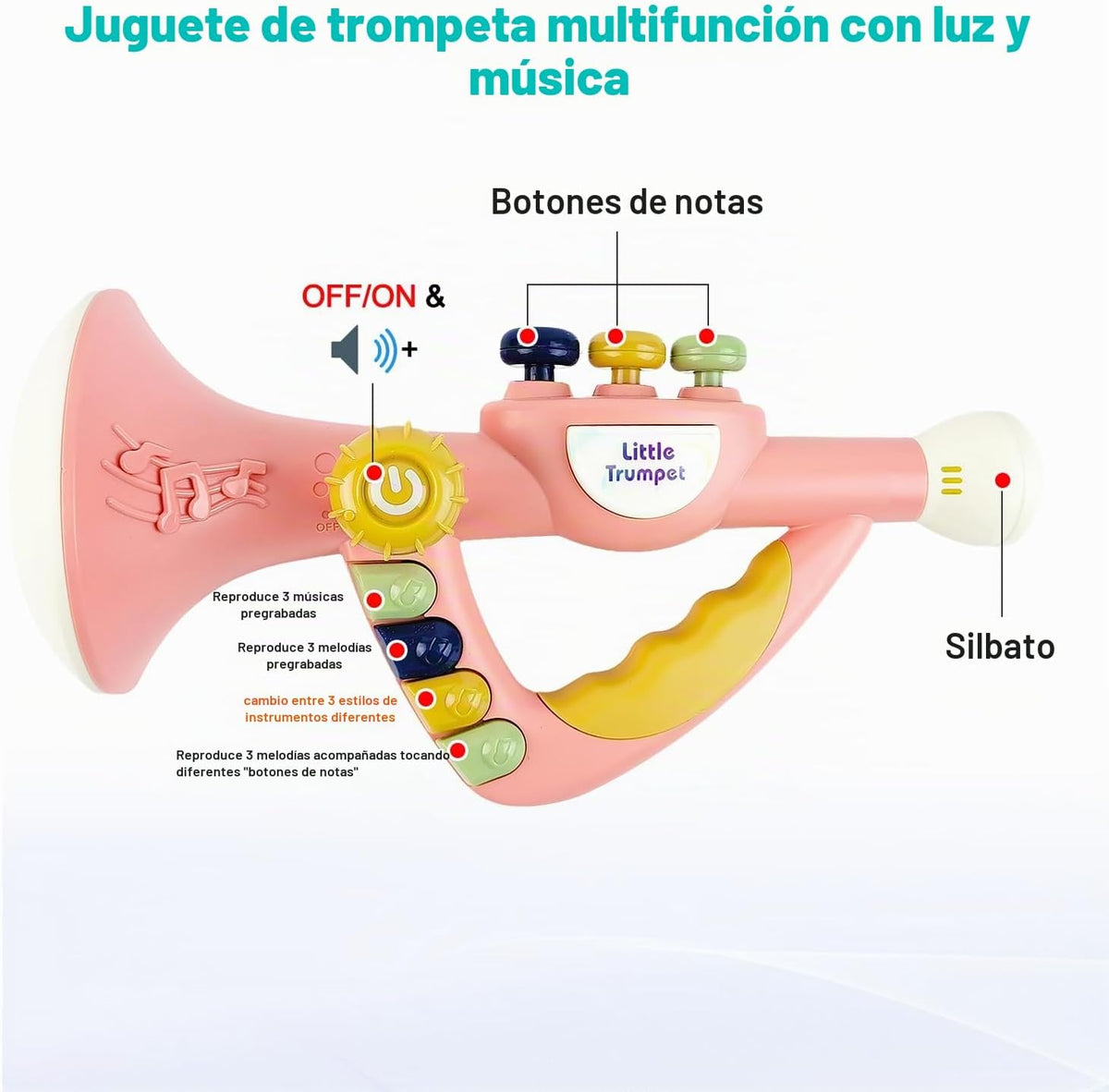 Instrumentos musicales para niños pequeños, trompeta de juguete, armónica, flauta de grabadora para niños y bebés, juego de juguetes musicales rosas para niños y niñas de 2, 3, 4, 5 años