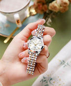 OLEVS Reloj Analógico de Cuarzo para Mujer, Acero Inoxidable Plateado de Dos Tonos, Moda, Resistente al Agua, Luminoso, con Fecha y Día, Relojes de Pulsera para Damas