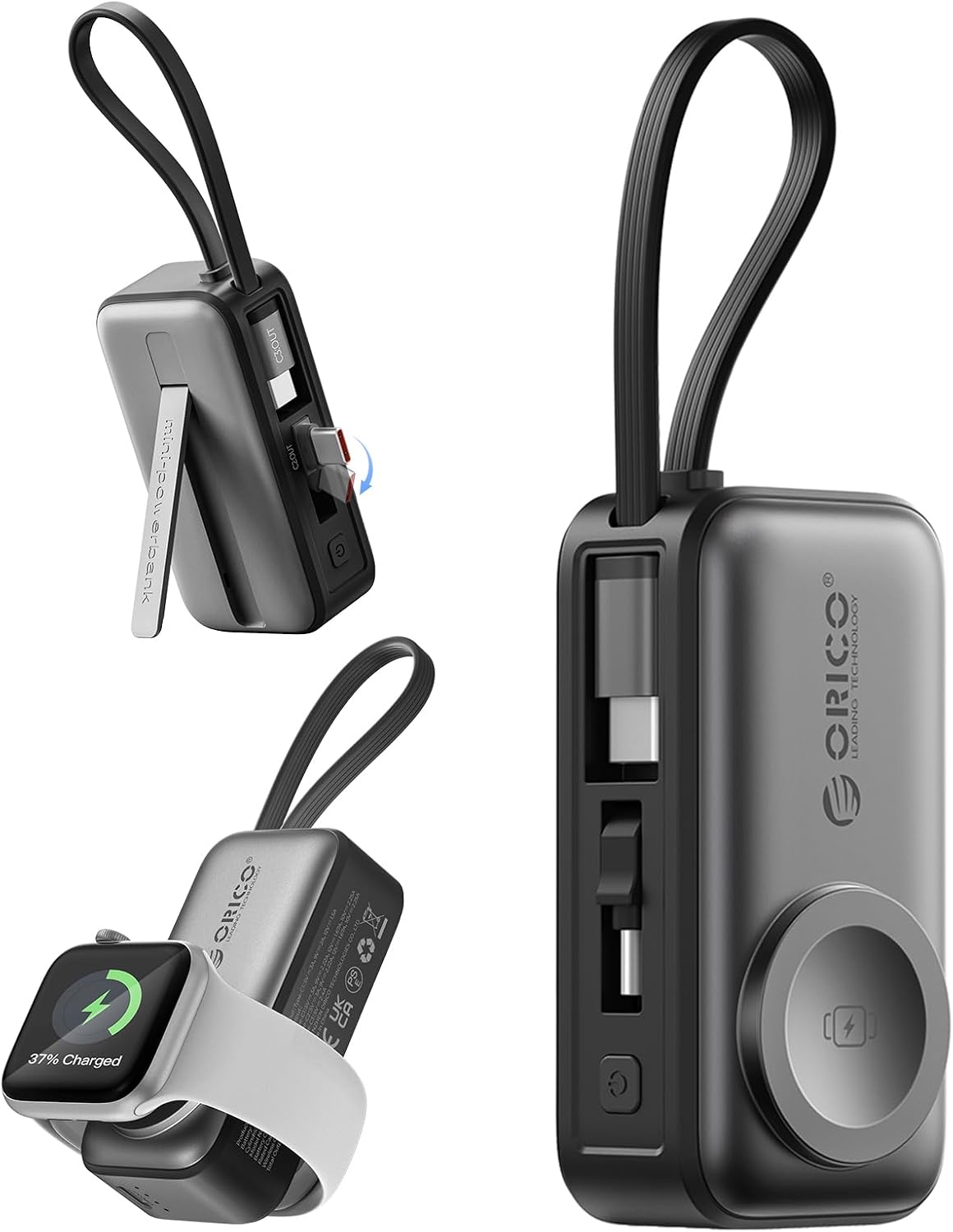 ORICO Cargador portátil de 5000 mAh con cable USB-C integrado, mini...