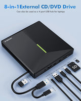 ORIGBELIE Unidad externa de CD\/DVD para portátil, 4 puertos USB y...
