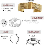 Relojes dorados para mujer, reloj de cuarzo redondo con clase, minimalista, impermeable, pulsera de acero inoxidable, reloj para mujer
