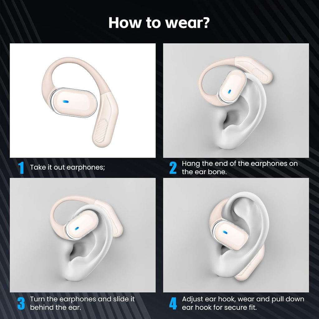 TRAUSI Auriculares inalámbricos de oído abierto, micrófono con cancelación de ruido, auriculares deportivos con IPX7 impermeable y gancho para la oreja Beiyonga