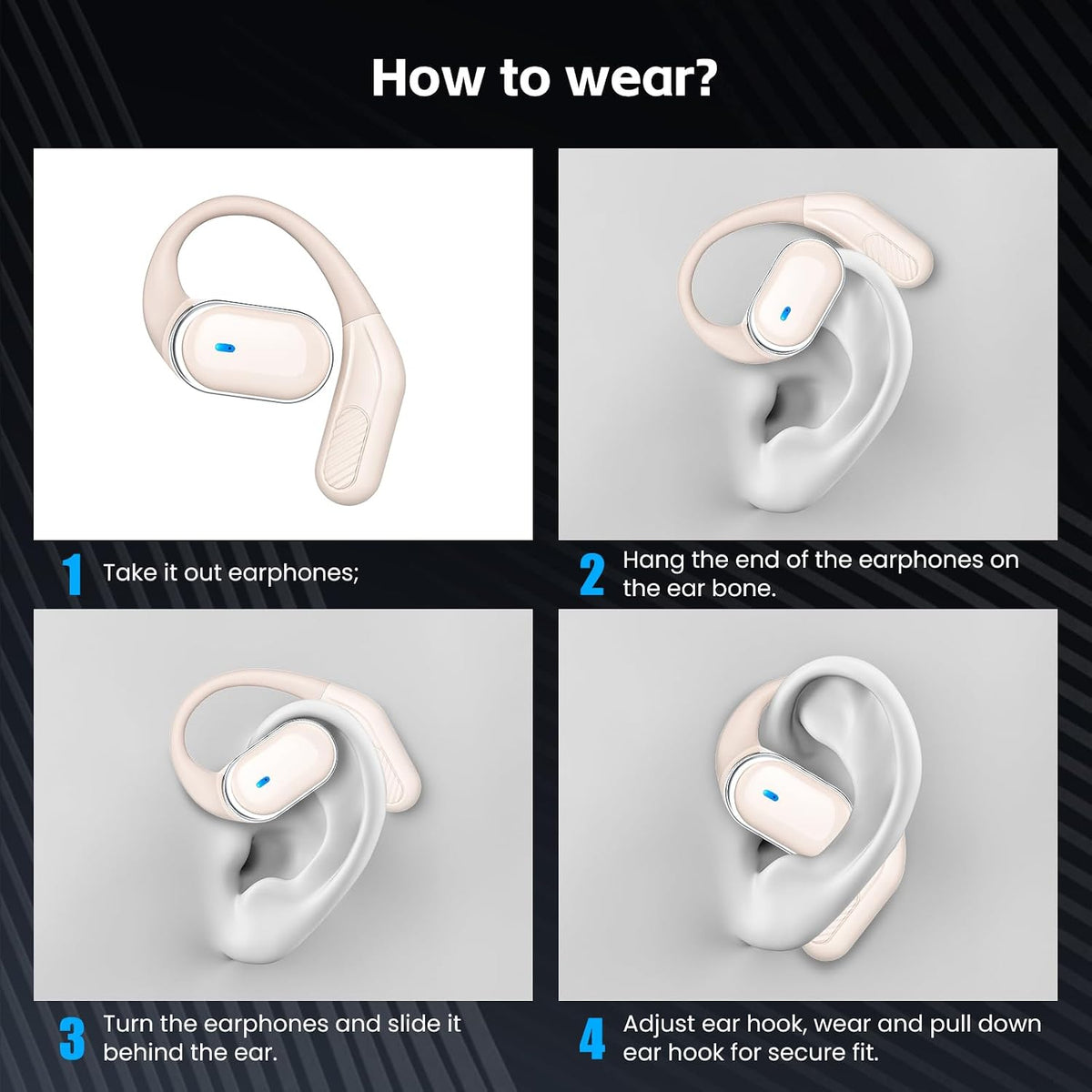 TRAUSI Auriculares inalámbricos de oído abierto, micrófono con cancelación de ruido, auriculares deportivos con IPX7 impermeable y gancho para la oreja Beiyonga