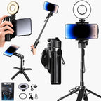Mini palo magnético 6 en 1 para selfie de 20.5 pulgadas para iPhone con luz LED. Se puede convertir en mini trípode/agarre de cámara de teléfono/estabilizador de mano/soporte para teléfono