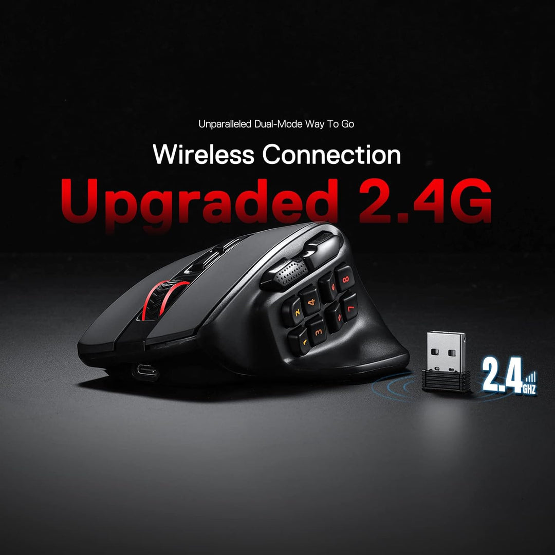 Redragon M811 PRO Mouse para juegos MMO inalámbrico, 15 botones pro...