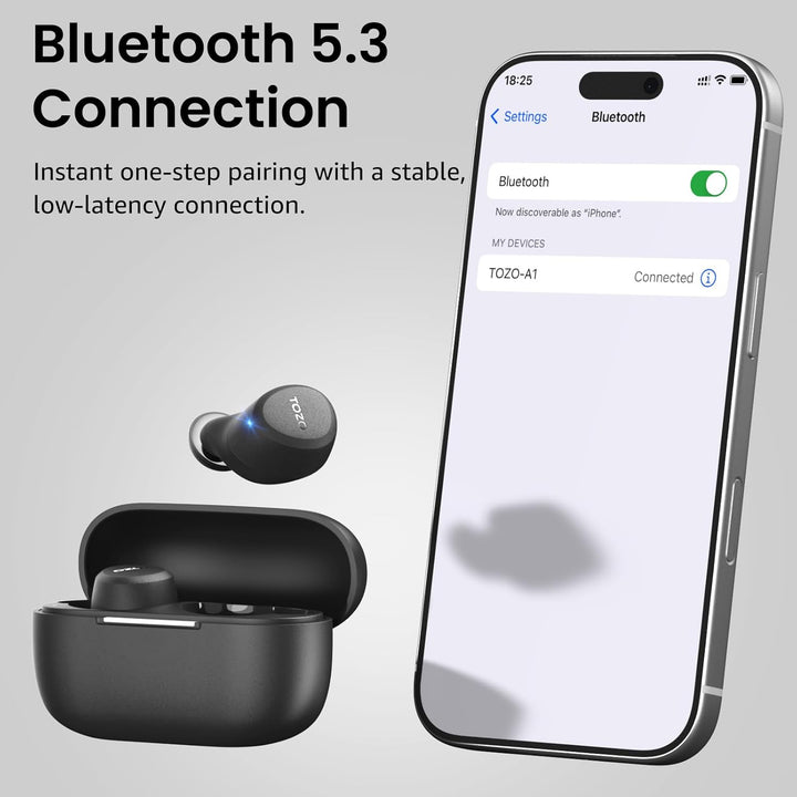 TOZO Auriculares inalámbricos A1 Bluetooth 5.3 de peso ligero en el...