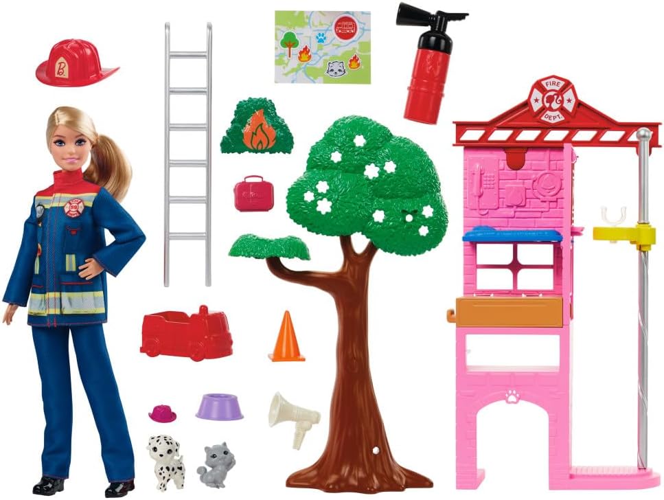 Barbie Careers - Muñeca y juego de bomberos con estación de bombero...