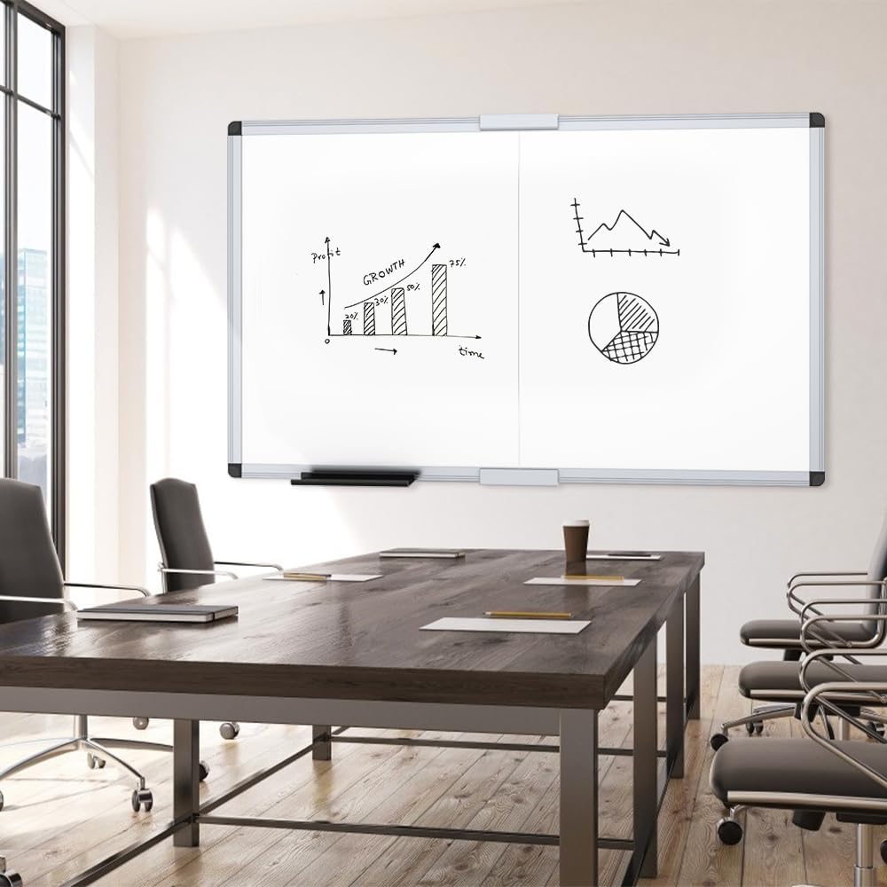 VIZ-PRO Pizarra Magnética de Borrado en Seco, 60 X 36 Pulgadas, Pizarra Blanca Plegable para Montar en la Pared con Marco de Aluminio Plateado y Bandeja de Marcadores para Escuela, Oficina y Hogar 5