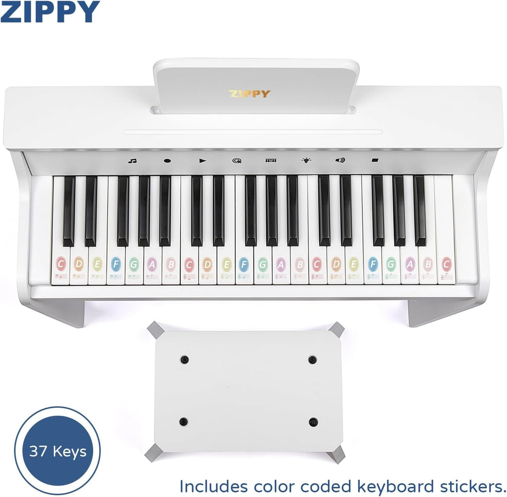 ZIPPY Piano infantil iluminado de 37 teclas con panel de control táctil