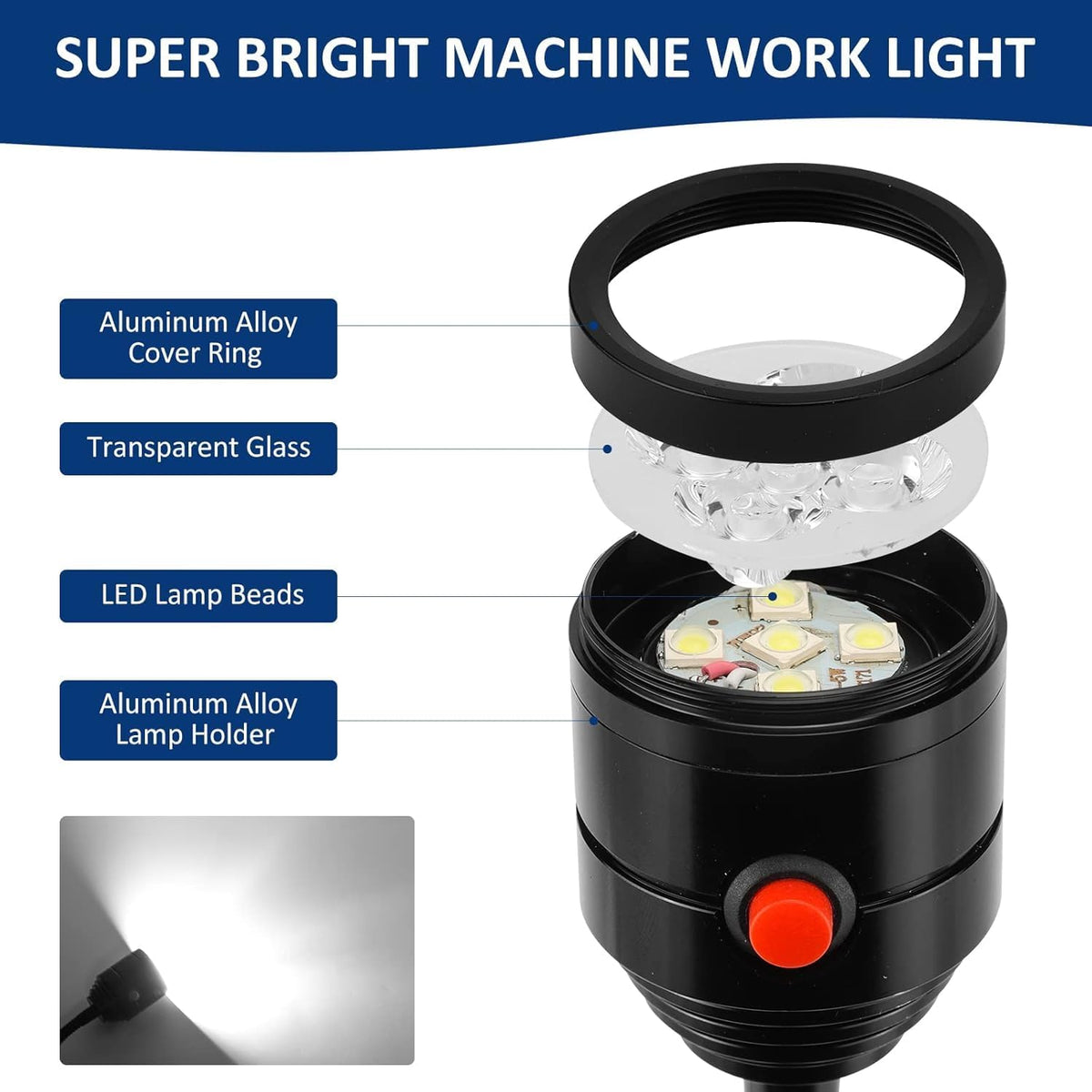 Lámpara Luz de trabajo magnética, luz LED para máquina con cuello de cisne flexible y base magnética, lámpara de herramientas para torno de taller, banco de trabajo, máquina de coser, parrilla, iluminación