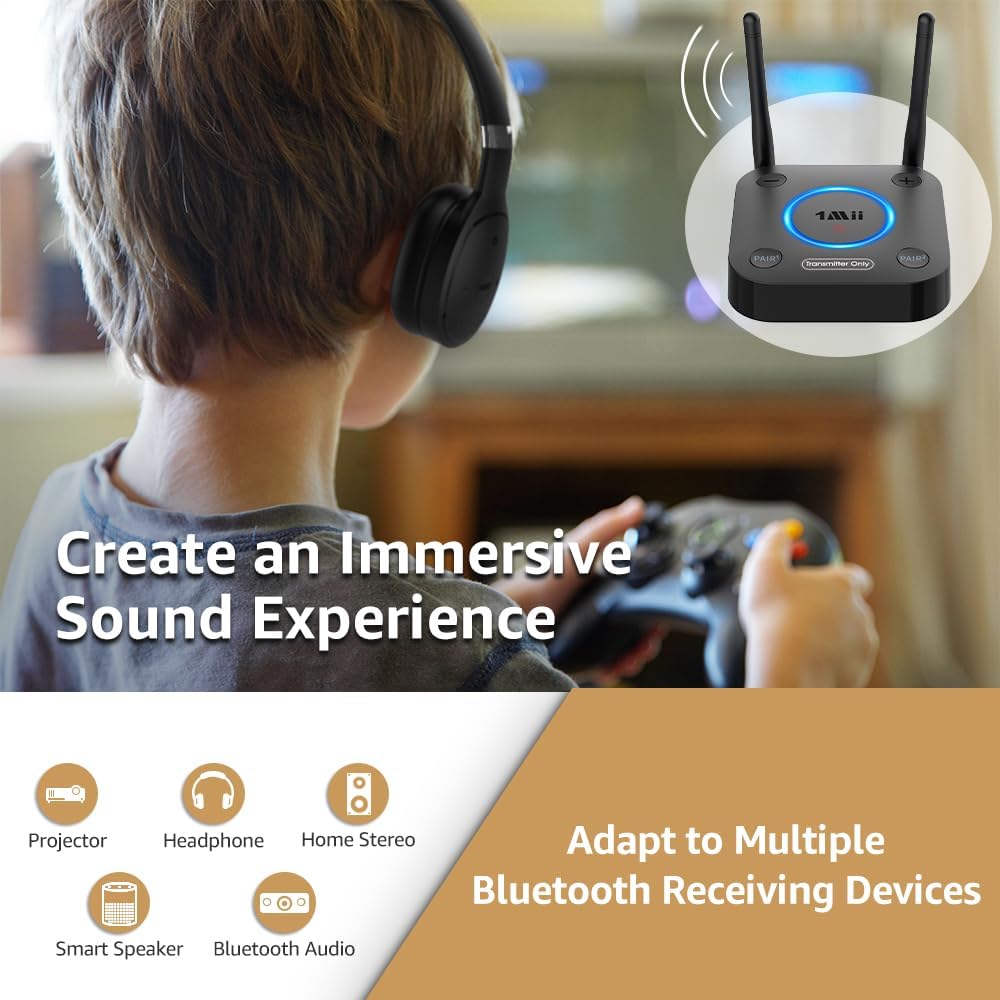 1Mii B06TX Bluetooth 5.3 Transmisor para TV a 2 auriculares inalámbricos