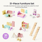 Tiny Land - Casa de muñecas de madera para niñas - Casa de muñecas de madera de 6 habitaciones