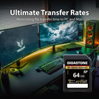 Recuperación de datos gratuita de 5 años: tarjeta SD GIGASTONE de 64 GB, cámara 4K extrema, velocidad de hasta 160 MB/s, tarjeta de memoria UHS-I A2 V30 U3 SDXC de alta velocidad de video UHD