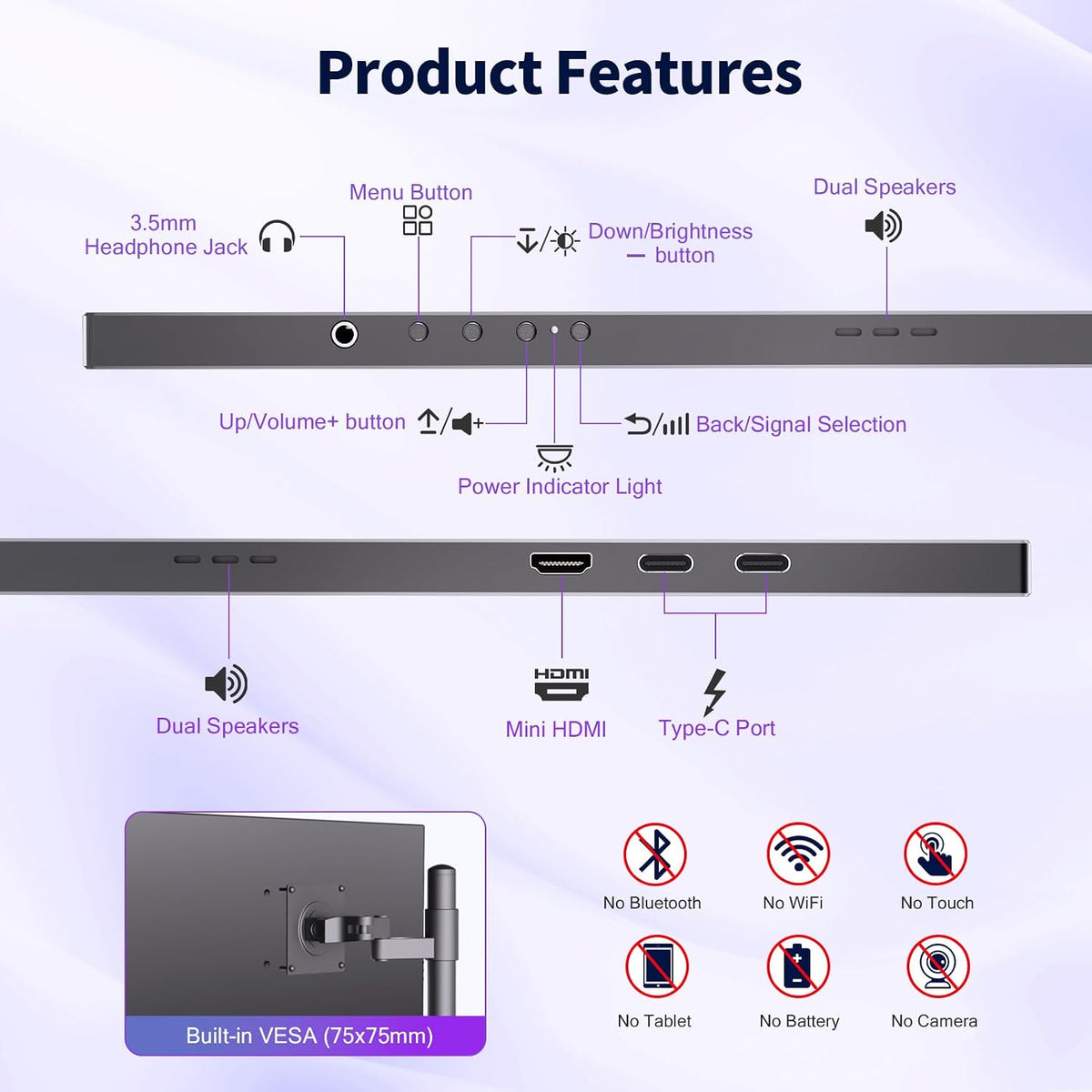 COOLHOOD Monitor portátil FHD USB-C HDMI 120Hz de 18.5 pulgadas | M...