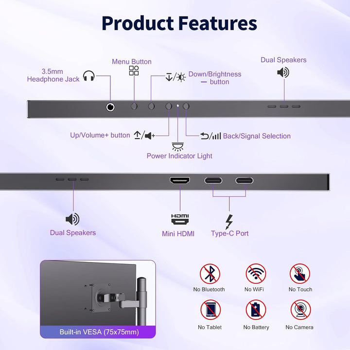 COOLHOOD Monitor portátil FHD USB-C HDMI 120Hz de 18.5 pulgadas | M...