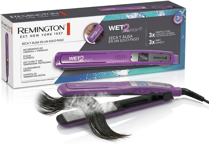 Remington Wet 2 - Plancha de pelo liso de 1 pulgada con placas de t...