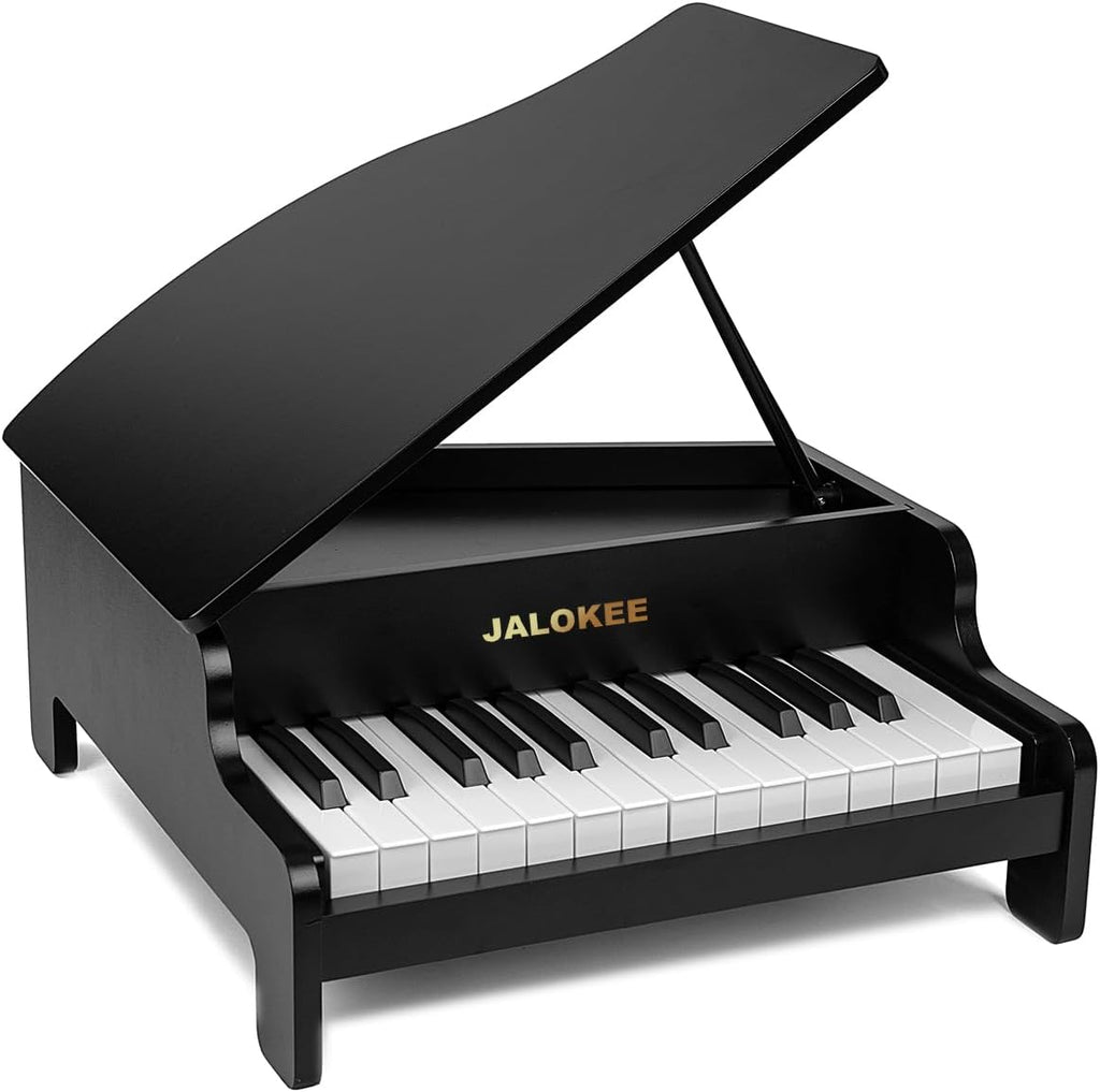 Teclado de piano para niños, piano de cola de 25 teclas para niños, mini juguete de instrumento educativo musical, volumen ajustable, juguete de madera para niños pequeños y niñas (negro)