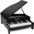 Teclado de piano para niños, piano de cola de 25 teclas para niños, mini juguete de instrumento educativo musical, volumen ajustable, juguete de madera para niños pequeños y niñas (negro)
