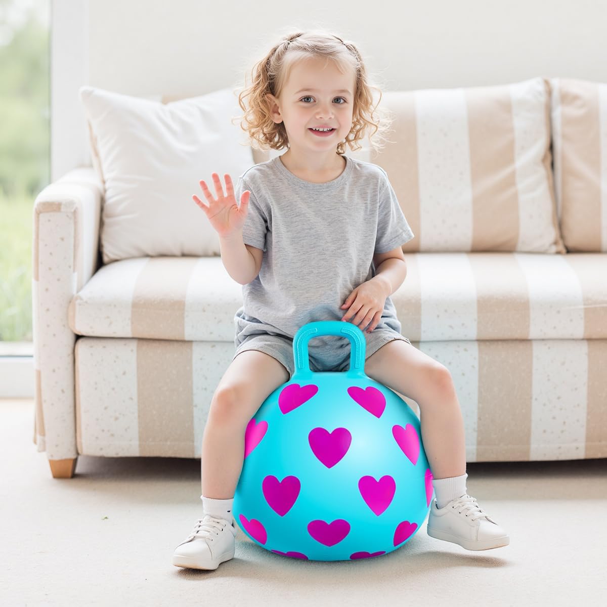 Pelotas Saltarinas para Niños de 3 a 6 años, Bola Saltarina con Asas, Saltarina Hinchable, Juguetes de Salto para Jardín para Niñas y Niños Regalos