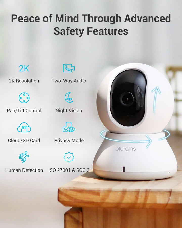 blurams Cámara de seguridad 2K, monitor para bebé, cámara para perr...