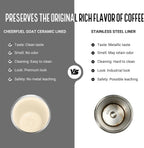 CHEERFUL GOAT Taza de café con forro de cerámica, vaso aislado de viaje de acero inoxidable con forro de cerámica, con tapa, taza a prueba de fugas de 10 onzas para café con agua caliente y fría en