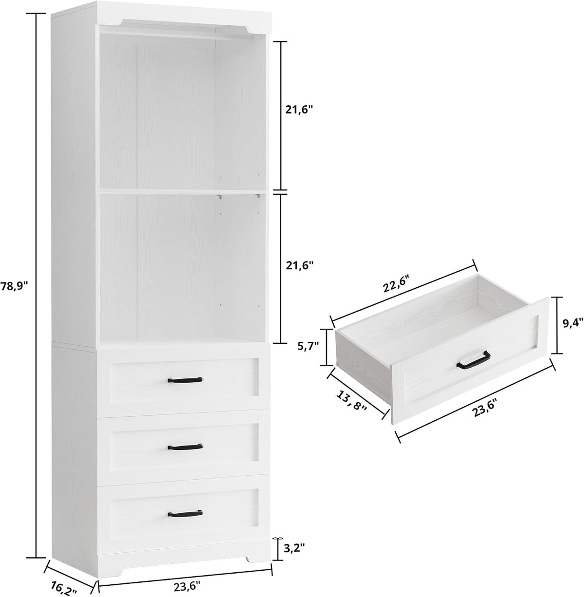 Sistema de Closet Independiente IRONCK con Repisas Ajustables y 3 Cajones