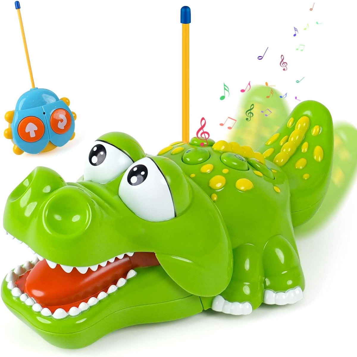 Coche de control remoto de cocodrilo para niños, regalos de cumpleaños para niños y niñas a partir de 18 meses, 2, 3, 4, 5 años, juguete para niños pequeños con sonidos de animales y música rica