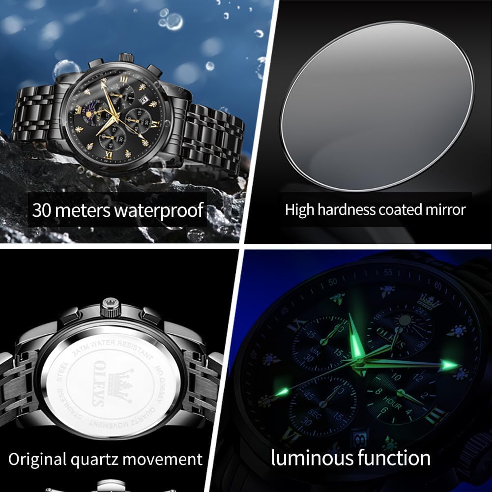 OLEVS Reloj para Hombre Diamante Negocios Vestimenta Analógico Acero Inoxidable a Prueba de Agua Lúmina Fecha Dos Tonos Lujo Casual de Muñeca