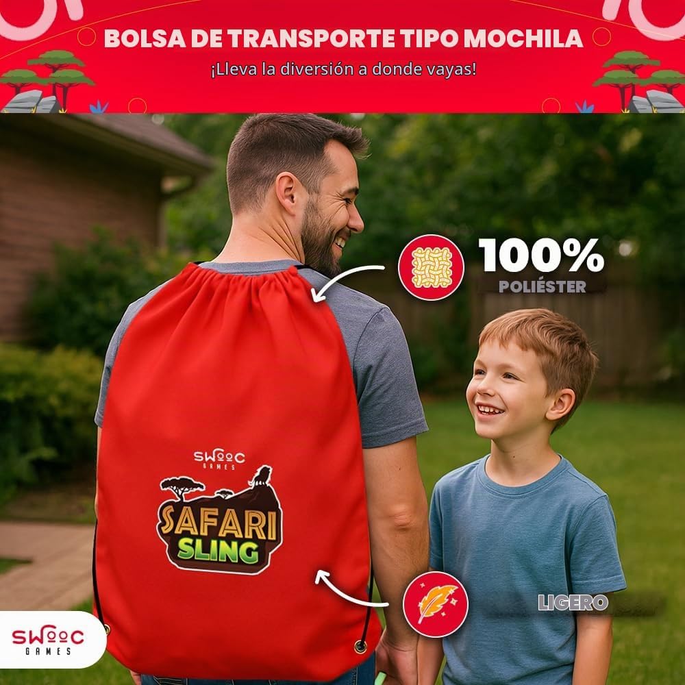 Swooc Games® - Safari Sling | Juego de lanzamiento de bolsas de frijoles 2 en 1 para niños | Juego de Cornhole para niños de configuración de 5 segundos | Juegos de fiesta en el patio trasero | Juego