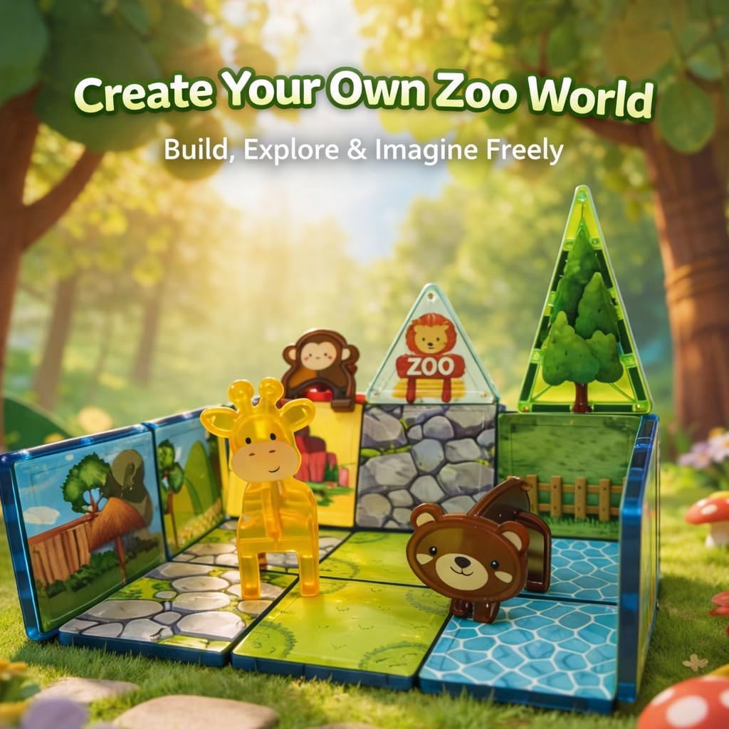 LATI Zoo World - Azulejos magnéticos para niños con jirafa, león y oso