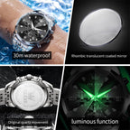 OLEVS Reloj de pulsera para hombre de acero inoxidable con cronógrafo de