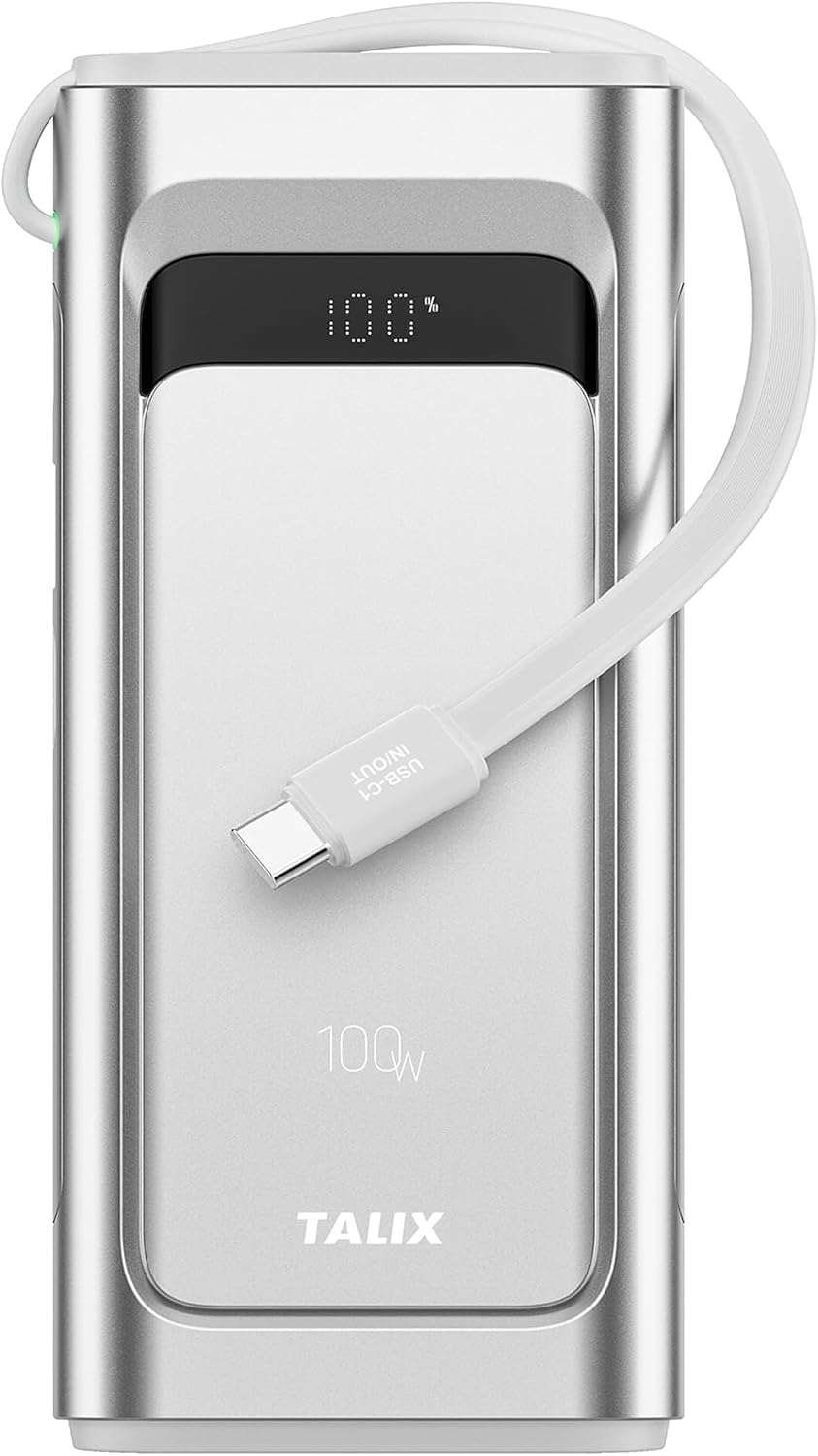 Cargador portátil de 100 W, banco de energía de 10000 mAh con cable