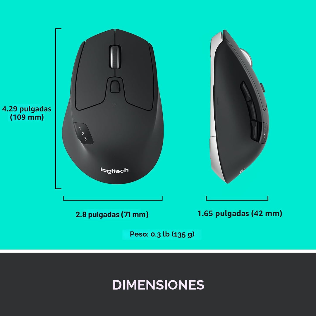 Logitech M720 - Ratón inalámbrico de triatlón, Bluetooth, receptor...