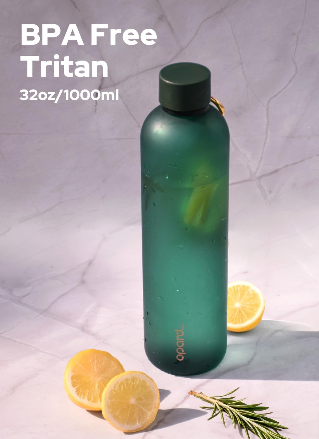 Opard - Botella de agua delgada de 32 onzas, sin BPA, a prueba de fugas