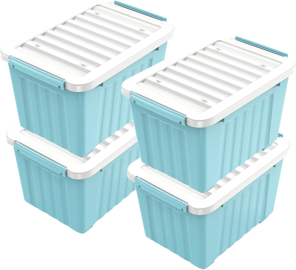 Nazhura Contenedor de almacenamiento de plástico de 97 cuartos de galón, cajas de almacenamiento apilables y encajables azules con tapas blancas y hebillas de cierre seguro, contenedor de almacenamiento grande, paquete de 97 cuartos de galón (azul, 97 cua