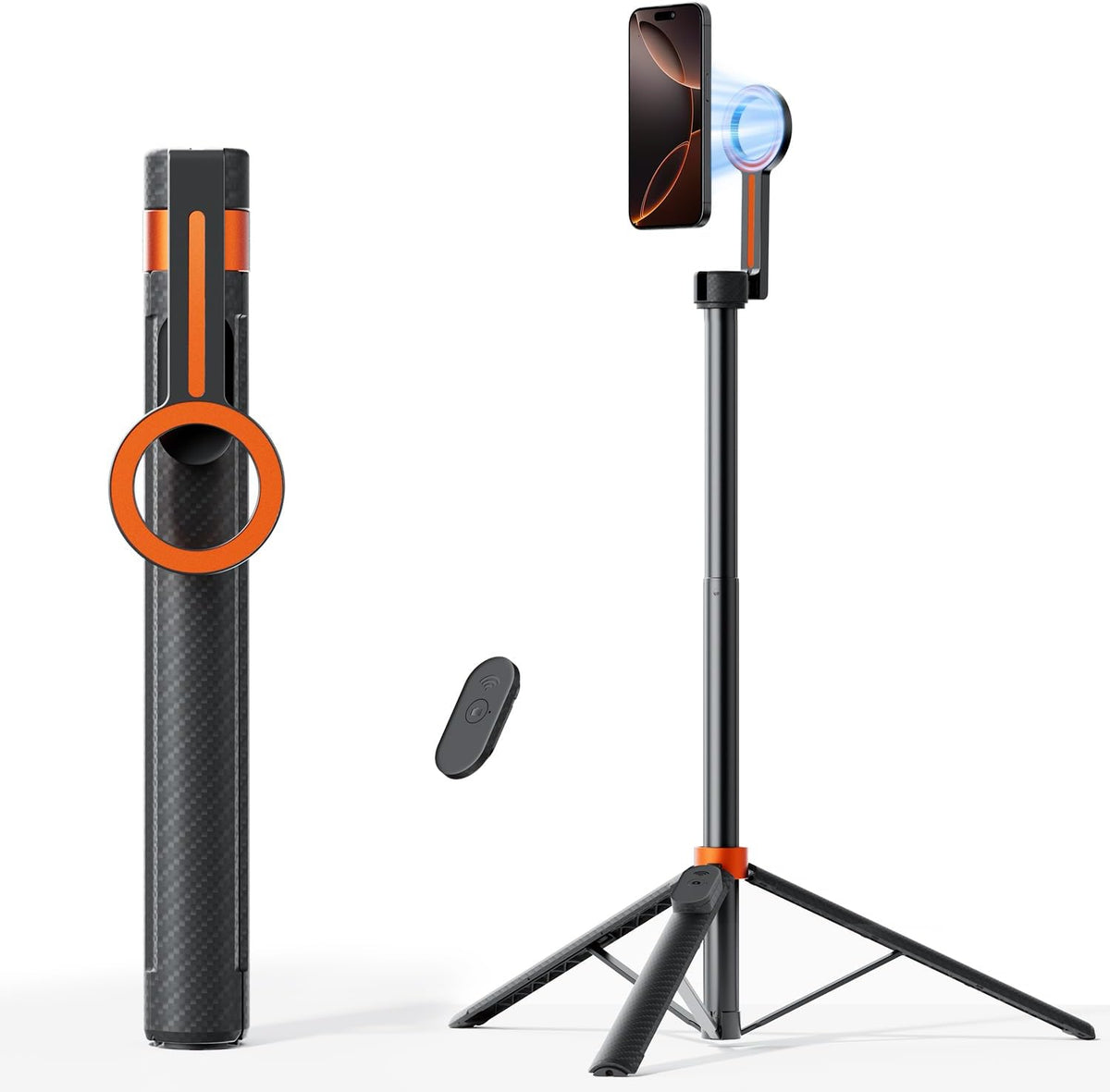 TODI Trípode magnético de 65" para iPhone con control remoto, palo de selfie para iPhone Magsafe, soporte de trípode para teléfono celular para grabación, trípode de viaje compatible con las series 16