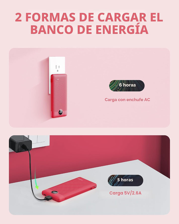 Cargador portátil con cables integrados y enchufe de pared AC, VRUR...