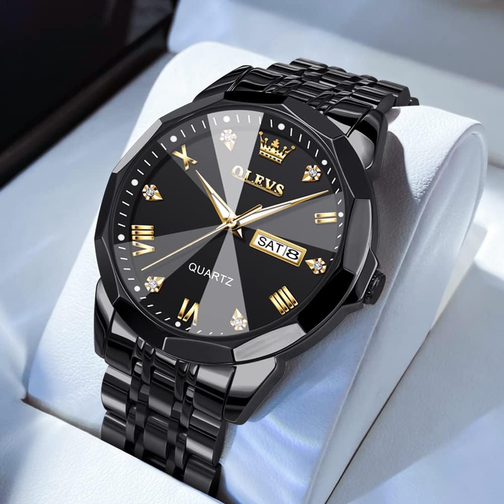 OLEVS Relojes para hombre de lujo de acero inoxidable 30M impermeable