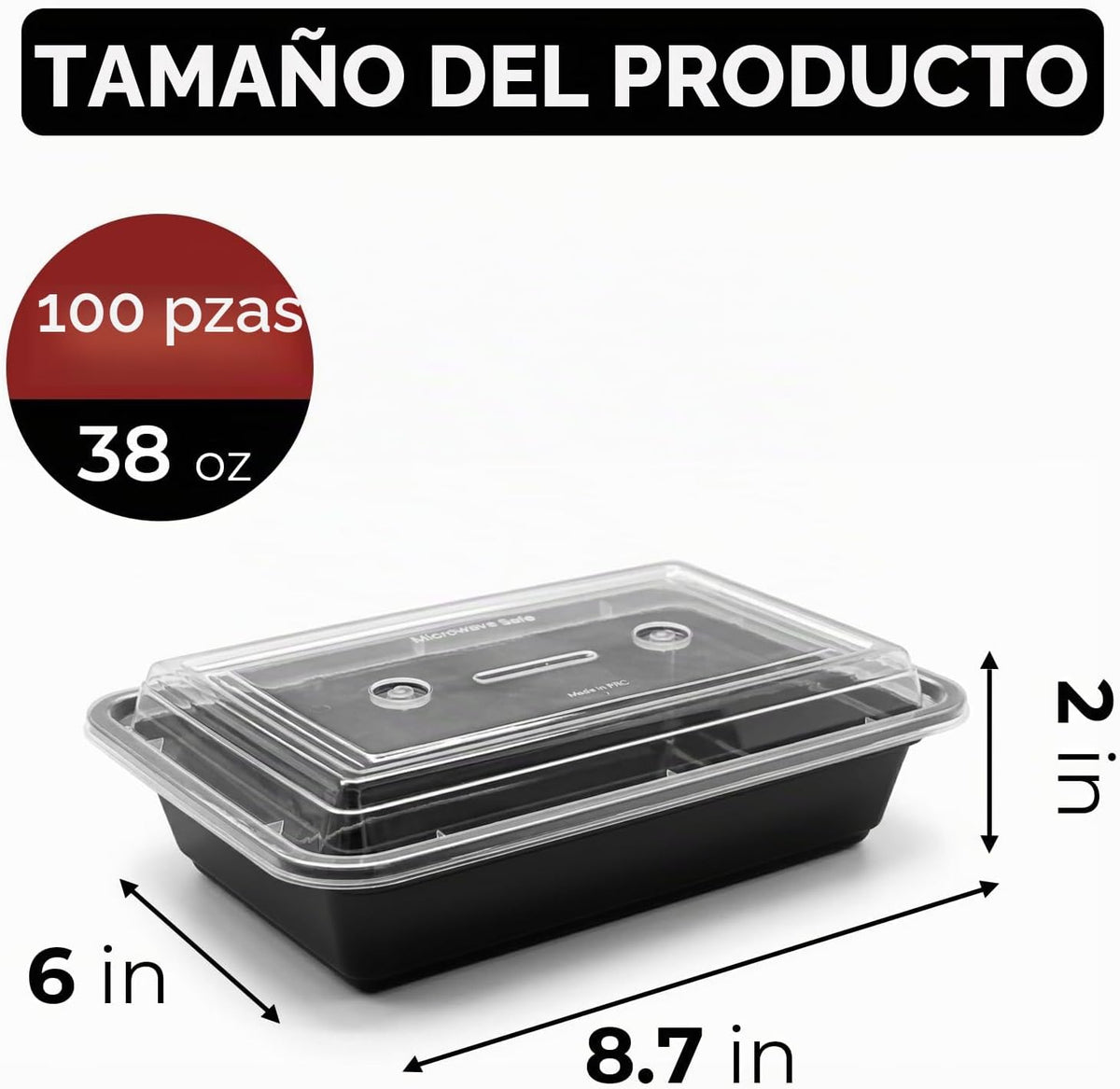 Paquete de 100 (200 piezas) recipientes de preparación de comidas de 38 onzas reutilizables con tapas, resistentes a prueba de fugas, recipientes de plástico para llevar para microondas