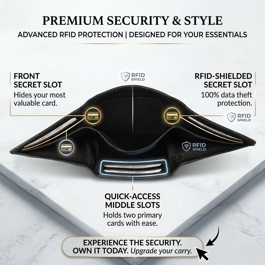 Cartera trifold de cuero ASAD para todos los días con ventana para...