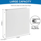Carpeta de 3 anillos de 1.5 pulgadas con bolsillos, carpetas transparentes de 1-1/2 pulgadas, sin PVC, carpeta blanca con capacidad para hasta 325 hojas tamaño carta estadounidense, perfecta para la escuela, la oficina y el hogar (paquete de 6)