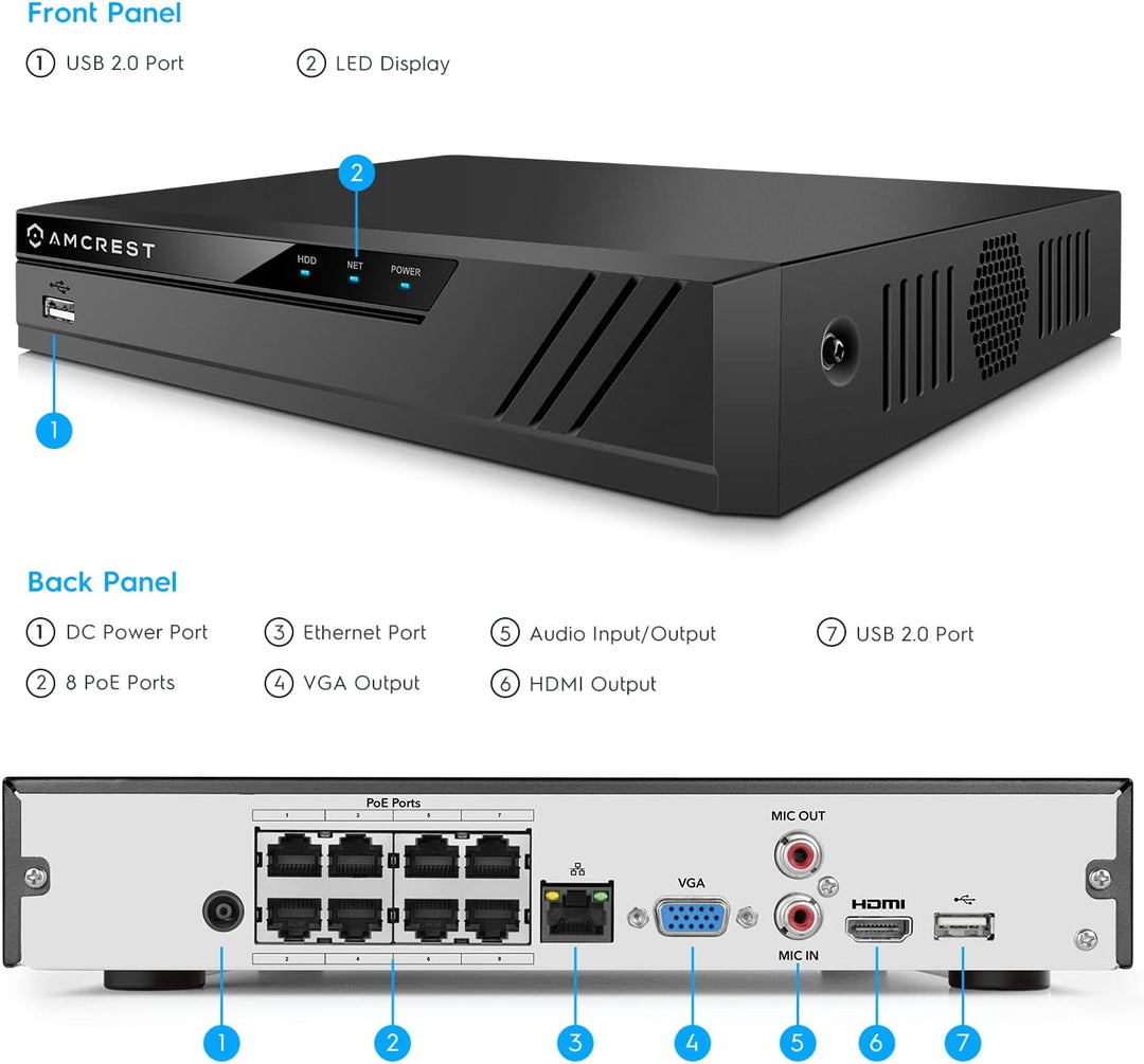 Amcrest Sistema de cámara de seguridad 4K con NVR PoE 4K 8CH, (4) c...