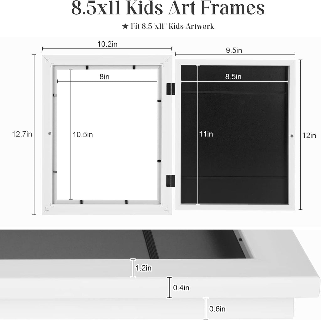 [Paquete de 2] Marcos de arte para niños, marcos de arte para niños, de 8.5 x 11 pulgadas, con apertura frontal, intercambiables, marco de almacenamiento de ilustraciones blancas para pared, con
