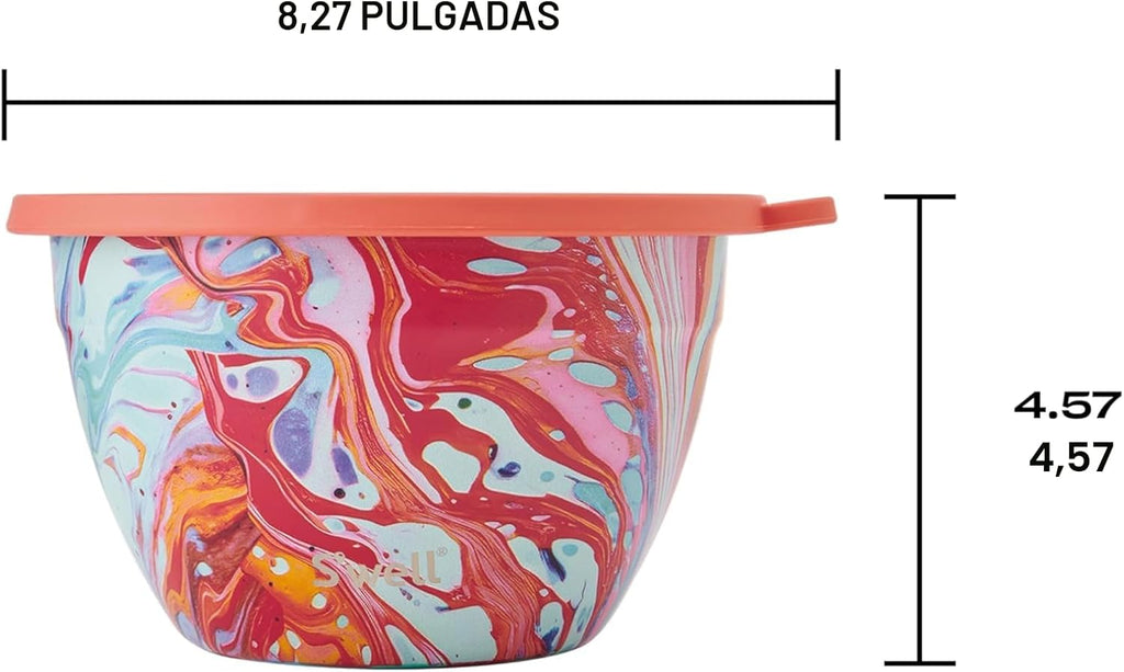 S'well Kit de ensaladera de acero inoxidable de 64 onzas, remolino de mármol, viene con mini recipiente de 2 onzas y bandeja extraíble para organización, a prueba de fugas, fácil de limpiar, apto para