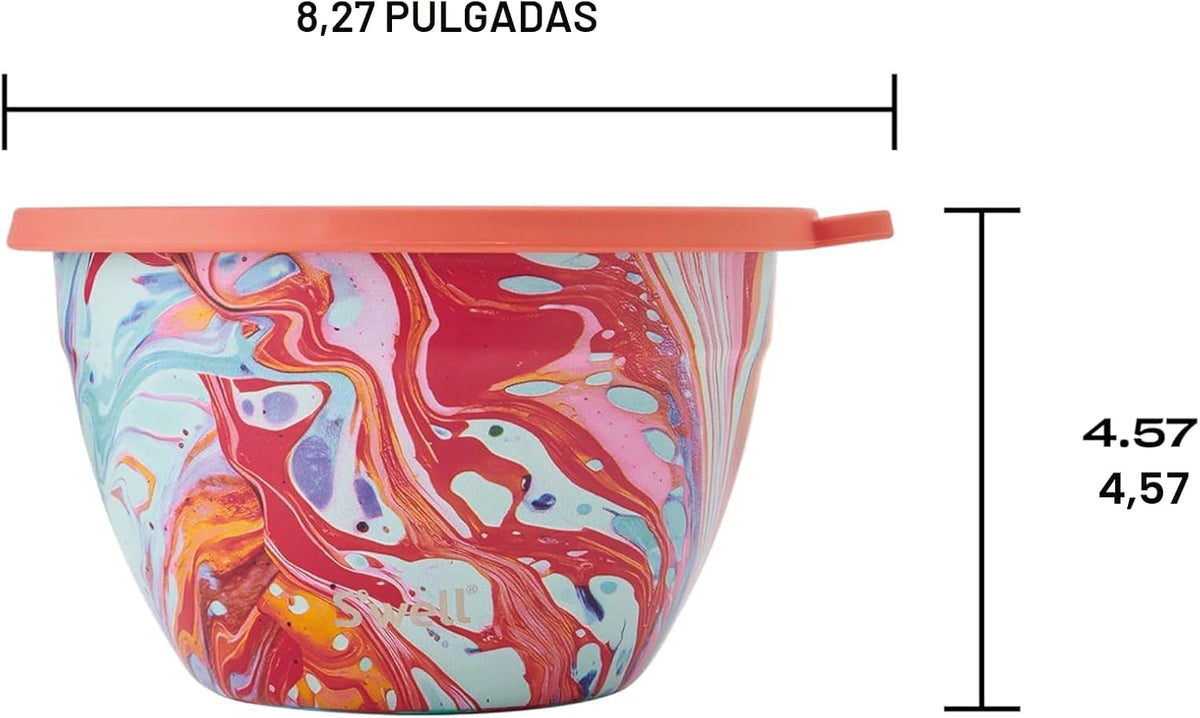 S'well Kit de ensaladera de acero inoxidable de 64 onzas, remolino de mármol, viene con mini recipiente de 2 onzas y bandeja extraíble para organización, a prueba de fugas, fácil de limpiar, apto para