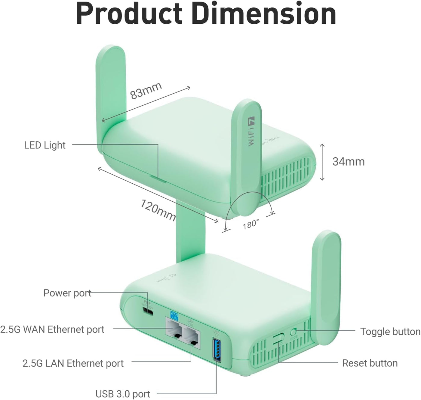GL.iNet GL-MT3600BE (Beryl 7) Enrutador de viaje portátil, Wifi 7 d...