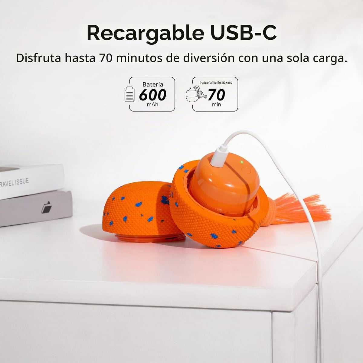 Cheerble Juguete interactivo inteligente para perros, bola de rollo, movimiento automático, rebote, rotación, material de E-TPU, con cuerda y sonido de ladridos, bola interactiva para perros medianos